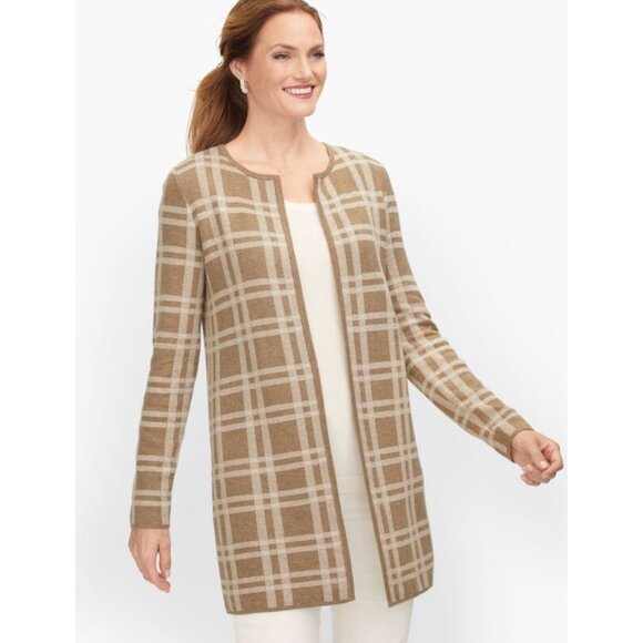 Talbots Textured Open Front Sweater Jacket - Plaid Size L - Picture 9 of 9